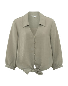 Army Green Knotted Cropped Blouse by YAYA