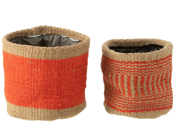 Mini Natural Orange-Banded Jute Basket