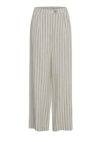 Beige Pinstripe Linen Blend Wide Trousers by B Young