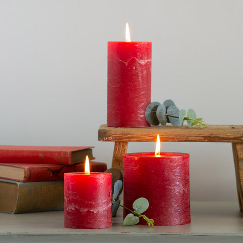 Large Rustic Red Pillar Candle 100x100mm
