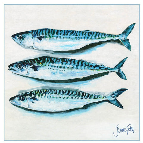 Three Mackerel Card By James Fells Art.