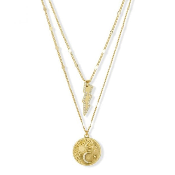 Gold Thunder and Sky Coin Charm Necklace by Ashiana