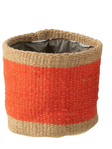 Large Natural Orange-Banded Jute Basket