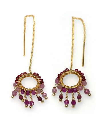 Gold Plated Dark Pink Handcrafted Earrings