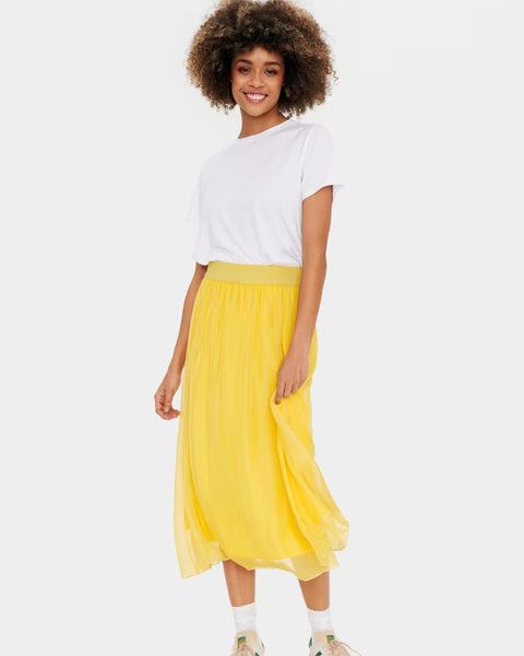 Yellow Georgette Midi Skirt by Saint Tropez