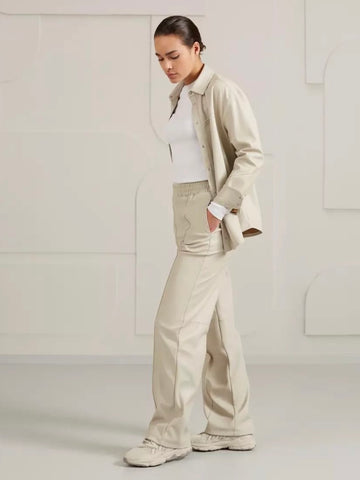 Beige Faux Leather Trousers by Yaya