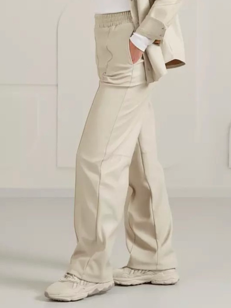 Beige Faux Leather Trousers by Yaya