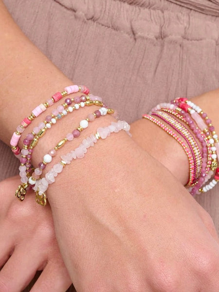 Dash Pink Gemstone Stretch Bracelet by Boho Betty