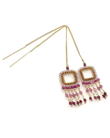 Gold Plated Dark Pink Handcrafted Earrings