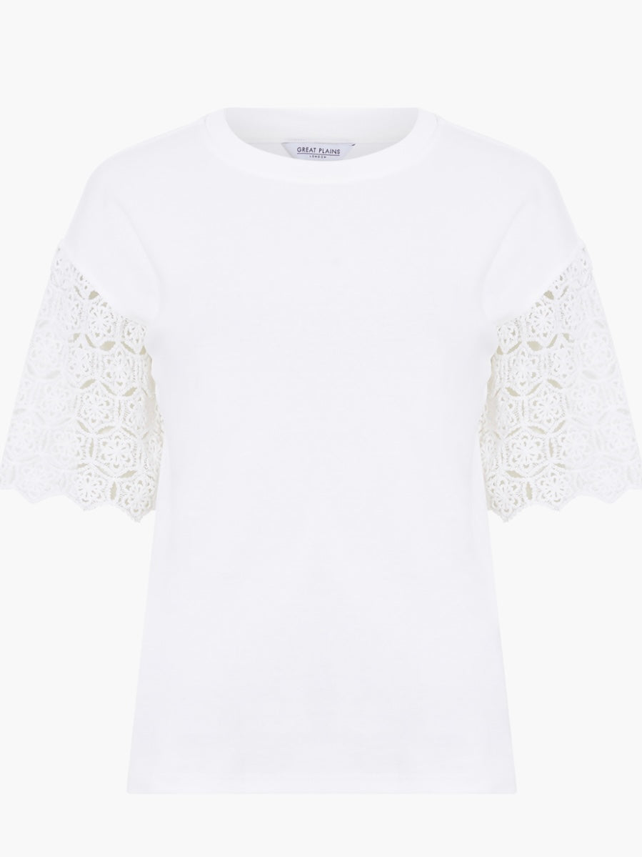 White Crochet Sleeve Tee by Great Plains