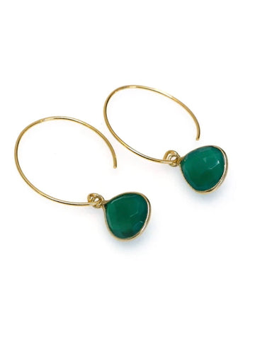 Gold Plated Green Onyx Gemstone Earrings