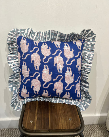 Blue Tiger Cotton Cushion