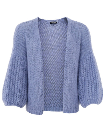 Soft Blue Puff Sleeve Cardigan by Black Colour