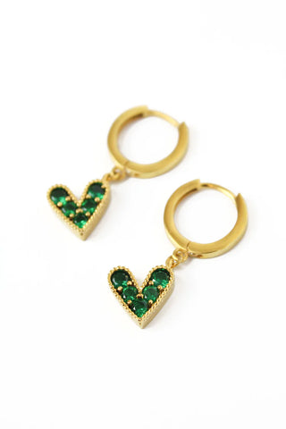 Green Gemstone Heart Earrings by My Doris