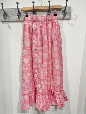Pink Hand Block Printed Maxi Skirt