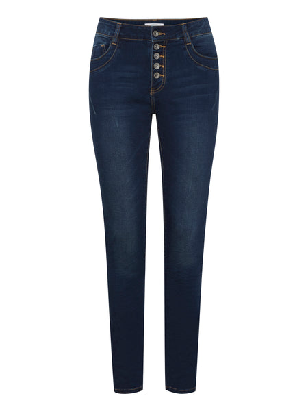 Dark Blue Izzy Button Fly Skinny Jeans by B.Young