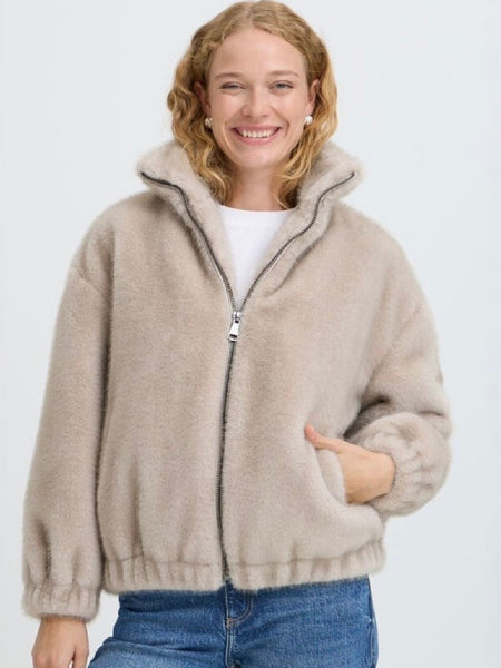 Mushroom Funnel Neck Faux Fur Bomber by B Young
