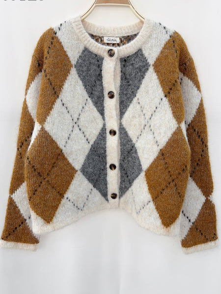 Camel Argyle Cardigan by Lili and Lala