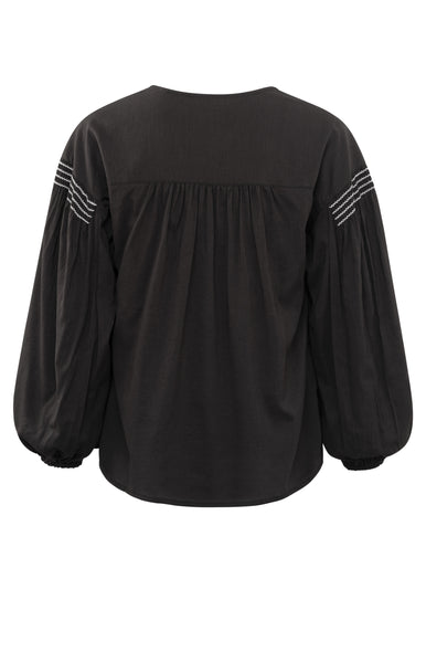 Black Embroided V-Neck Blouse by Yaya