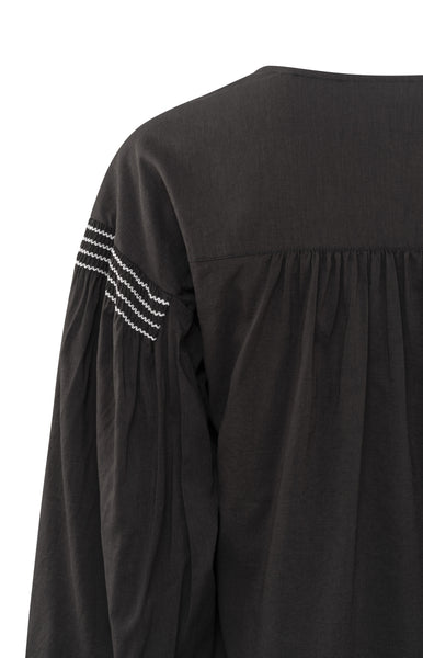 Black Embroided V-Neck Blouse by Yaya