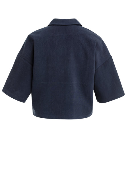 Dark Denim Boxy 3/4 Zip Top by Yaya