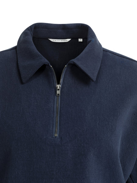 Dark Denim Boxy 3/4 Zip Top by Yaya