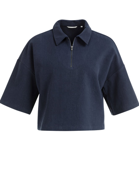 Dark Denim Boxy 3/4 Zip Top by Yaya