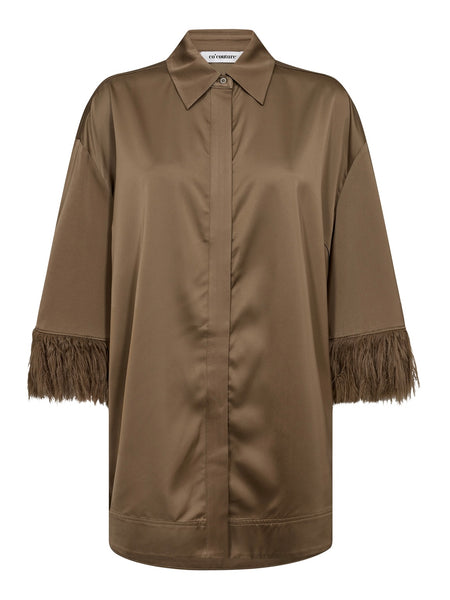 Walnut Feather Satin Shirt by Co Couture