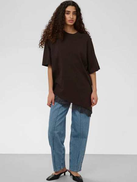 Chocolate Asymmetric Lace Tee By Soaked