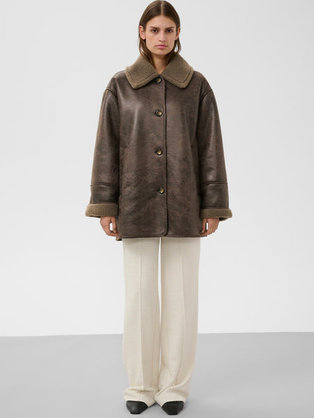 Chocolate Aviator Shearling Coat by Soaked