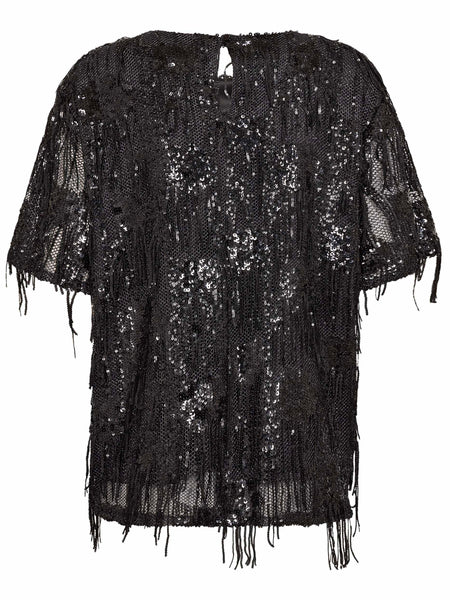 Black Sequin Short Sleeve Blouse