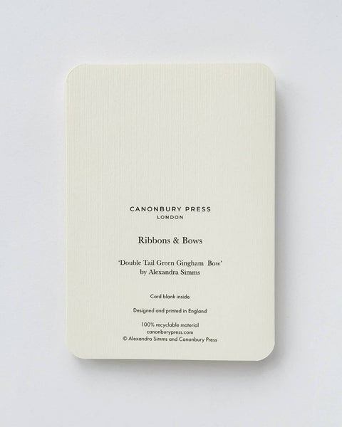 Double Tail Green Gingham Bow Birthday Card by Canonbury Press