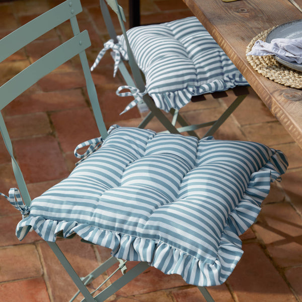 Blue Millie Ruffle Outdoor Seat Cushion