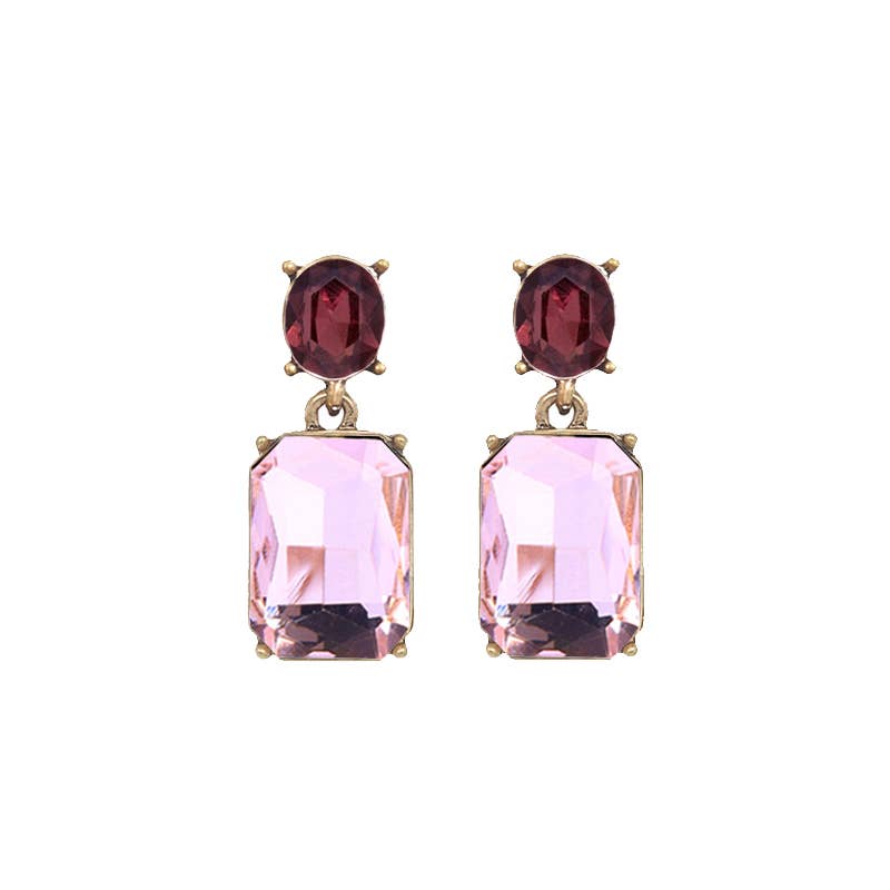 Pink & Burgundy Oval Twin Gem Earring