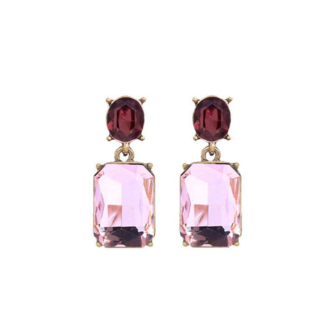 Pink & Burgundy Oval Twin Gem Earring
