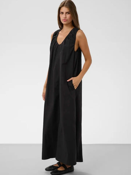Black Ruched Neck Maxi Dress by Soaked