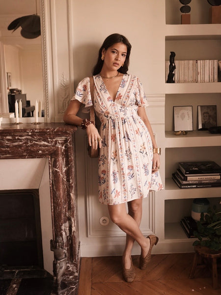 Pink Floral Fluted Sleeve Dress
