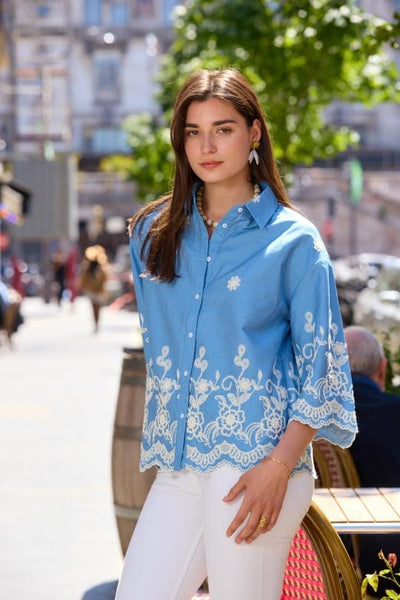 Blue Folklore Embellished Blouse