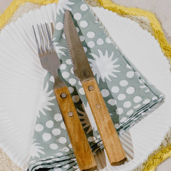 Duck Egg Sunburst Block Print Napkin