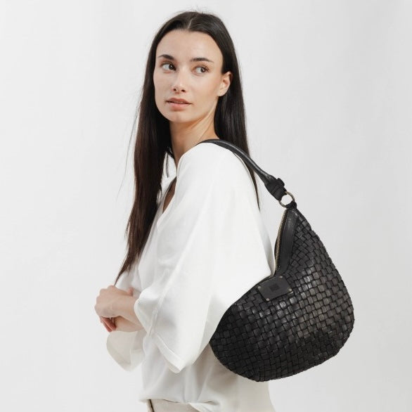 Black Kansas Half Moon Woven Bag by Biba