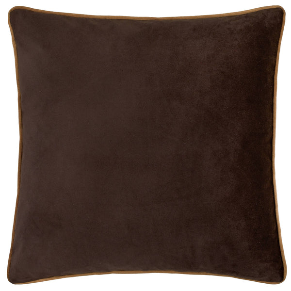 Chocolate Meridian Velvet Cushion Caramel Trim