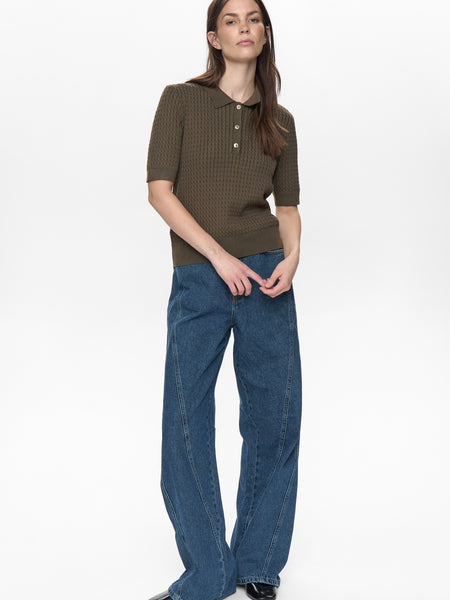 Khaki Short Sleeve Knitted Polo By Nümph