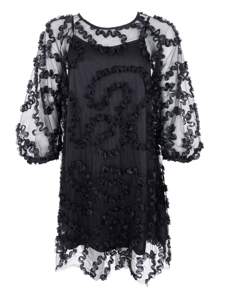 Black Sheer Swirl Dress by Black Colour