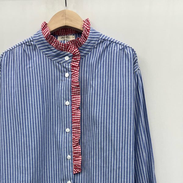 Sky Stripe Shirt Gingham Frill by Lili and Lala