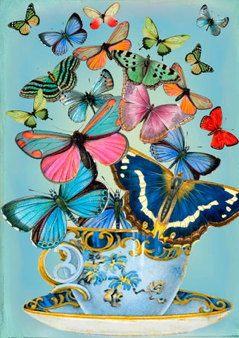 Blue and Pink Butterflies Teacup Blank Card by Madame Treacle