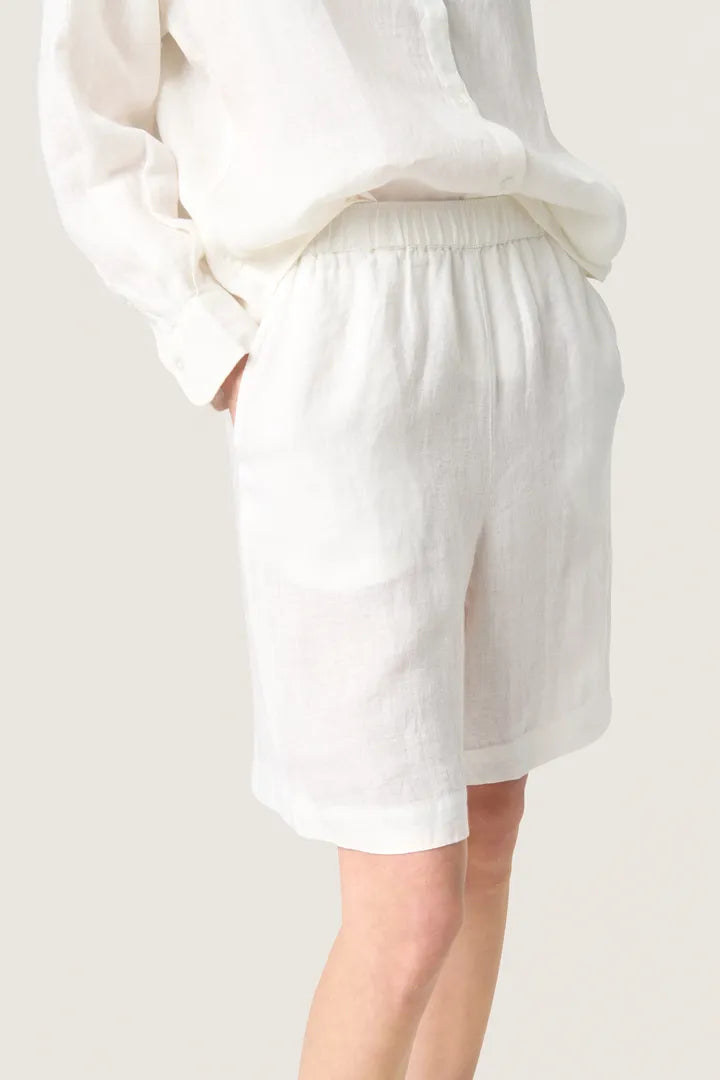 White Fine Linen Shorts By Soaked