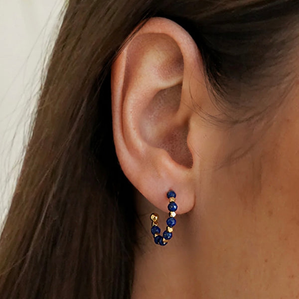 Blue Lapis Lazuli Beaded Hoop Earrings by Estella Bartlett
