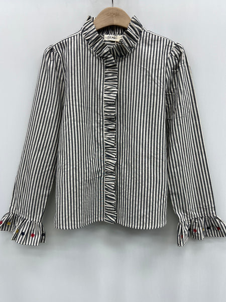 Midnight Stripe Frill Cotton Blouse by Lili and Lala