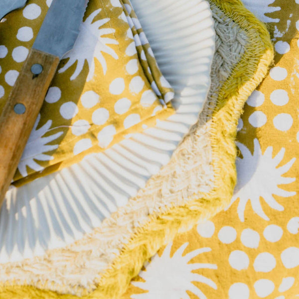 Yellow Sunburst Block Print Tablecloth 180x280cm