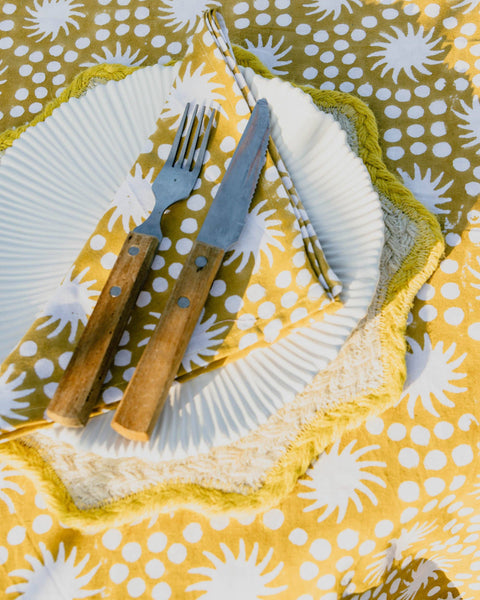 Green Sunburst Block Print Tablecloth 180x280cm